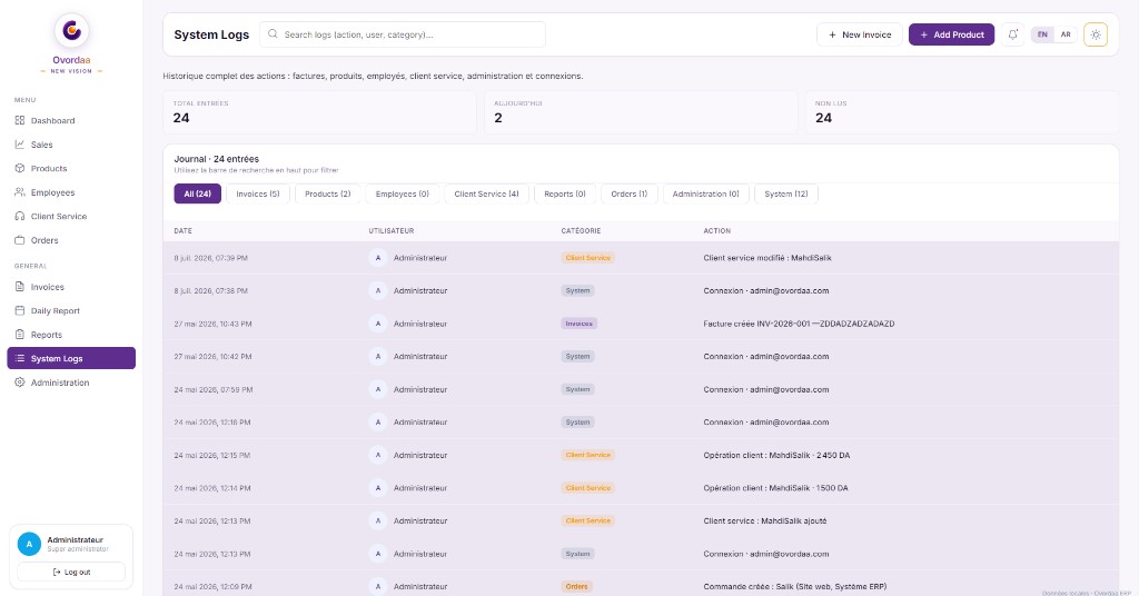 Agency ERP logs